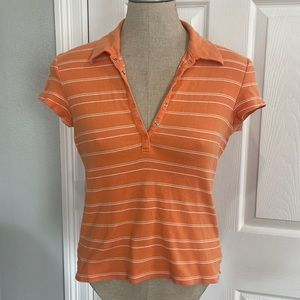 Aeropostale top striped orange white collar 100% cotton V-neck women’s size L